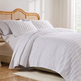 King size 3-Piece Quilt Set with 2 Pillow Shams 100% Cotton White Ruffles