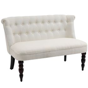Fabric Loveseat Cream White Armless with Button Tufted Design & Wood Legs
