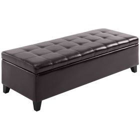 51" Tufted Storage Ottoman Bench, Dark Brown Faux Leather for Living Room, Bedroom, Entryway