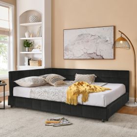 Queen Size Upholstered Tufted Bed Frame, Sofa Bed Frame with Comfortable Backrest and Armrests, Queen Size Bed for Bedroom, Living Room,Velvet