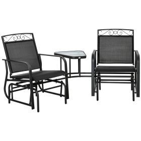 Outdoor Glider Chairs with Coffee Table, Patio 2-Seat Rocking Chair Swing with Breathable Sling for Backyard, Garden and Porch, Black