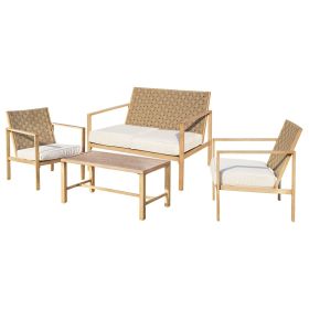 4 Pieces Metal Patio Furniture Set, Hand-Made Drawstring Outdoor Patio Conversation Sets Outside loveseat with Soft Cushion for Garden, Backyard