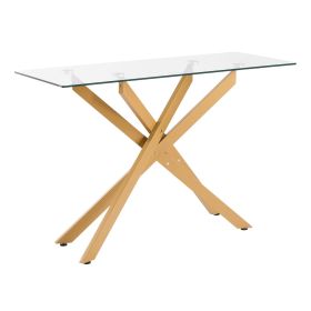 Glass Coffee Table, Modern Rectangle Sofa Side Table with Tempered Glass Top & Iron Cross-Legs