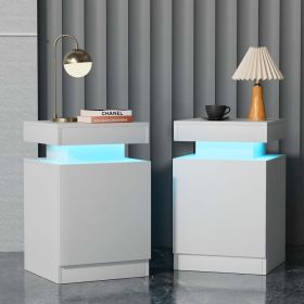 Nightstands Set 2, 15 Inches LED Night Stand Set of 2, Modern Bedside Table with LED Lights, High Gloss Surface, End Table with Storage for Bedro