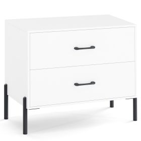 Modern Wooden 2-Drawer Nightstand with Metal Legs and Handles