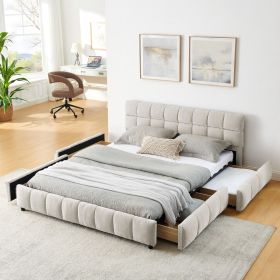 Queen Size Upholstered Bed ,comfortable upholstered bed frame, Chenille fabric