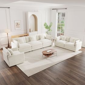 Modern Sofa Couch, 3 Piece Set Extra Deep Seat Sectional Sofa for Living Room, Oversized Sofa, 3 Seat Sofa, Loveseat and Single Sofa, White Cheni