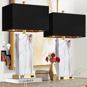 Touch Control Table Lamps Set of 2, Modern Contemporary Bedside Lamp with 2 USB Ports 1 AC Outlet