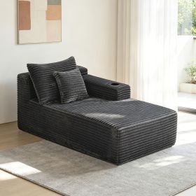 37.5-inch Right chaise longue with plush GREY velvet, cup holder, flexible matching, mainly for living room use.