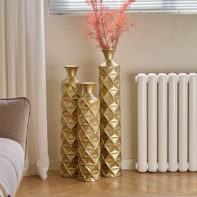 Metal decorative vase High Distress Metal center vase with 3D triangle pattern, set of 3 vases for home decoration 33.5 ", 29.5 ", 25.2 "high, go