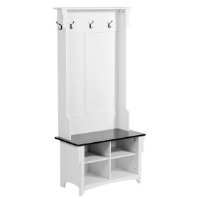 Hall Tree Entryway Bench, Coat Rack with Shoe Storage, 32" Wide Mudroom bench with Storage and Seating