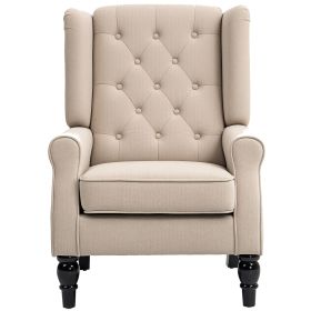 Wingback Accent Chair for Living Room, Button-Tufted Lounge Chair with Round Armrests and Wood Legs, Beige