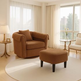 Swivel Accent Chair with Ottoman Set, Modern Chenille Barrel Armchair with Removable Back Pillow & 2 Armrest Covers for Living Room, Bedroom, Off