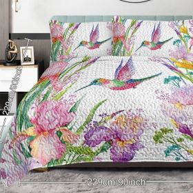 3pcs Colorful Bird Flower Design Quilt Set Soft Warm Bedding Set Include 1 Quilt And 2 Pillowcases For Home Bedroom Decor All Season (Option: Queen-pink)