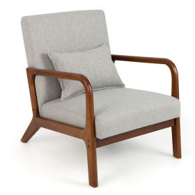 Modern Accent Chair with Rubber Wood Frame and Lumbar Pillow (Color: Grey)