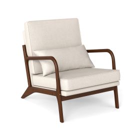 Modern Accent Chair with Rubber Wood Armrests and Removable Back (Color: Beige)