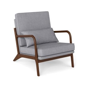 Modern Accent Chair with Rubber Wood Armrests and Removable Back (Color: Gray)