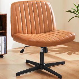 Cross Legged Office Living Room Rocking Gaming Chair Armless Wide Desk Adjustable Swivel Fabric Task Vanity Home Office (Color: Brown)