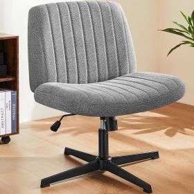 Cross Legged Office Living Room Rocking Gaming Chair Armless Wide Desk Adjustable Swivel Fabric Task Vanity Home Office (Color: Grey)
