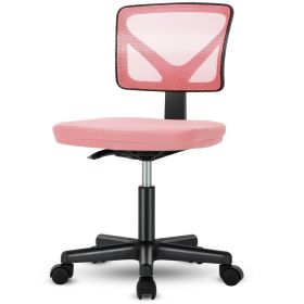 Low-Back Mesh Armless Office Chair,Swivel Rolling Computer Chair No Arms with Lumbar Support (Color: Pink)