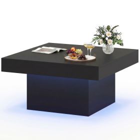 Coffee Table Accent Table with LED Lights and Dynamic Modes (Color: Black)