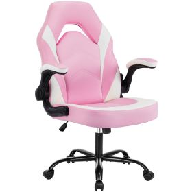 Ergonomic Office Computer Home Gaming Desk Chair Adjustable PU Leather Racing Chair Flip-up Armrest For Christmas Furniture (Color: Pink)