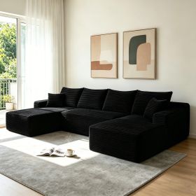 134" Cloud Sectional Sofa with U-Shape Chaise and Side Pockets and Cup holder , Modern Modular Design, Deep Seating (Main Color: Black, Main Material: Fabric)