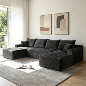 134" Cloud Sectional Sofa with U-Shape Chaise and Side Pockets and Cup holder , Modern Modular Design, Deep Seating (Main Color: Grey, Main Material: Fabric)