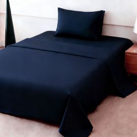 4pcs ultra-soft 85g sheet and pillowcase set, soft solid color, machine washable, suitable for all seasons, Christmas comfortable bedding set (Color: Dark blue, size: twin(38.98''*74.8''))