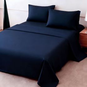 4pcs ultra-soft 85g sheet and pillowcase set, soft solid color, machine washable, suitable for all seasons, Christmas comfortable bedding set (Color: Dark blue, size: queen(59.84''*79.92''))
