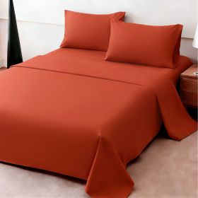 4pcs ultra-soft 85g sheet and pillowcase set, soft solid color, machine washable, suitable for all seasons, Christmas comfortable bedding set (Color: Orange, size: full(53.94''*74.8''))
