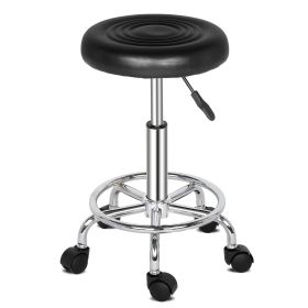 Round Stool with Lines Rotation Bar Stool White (Color: Black)